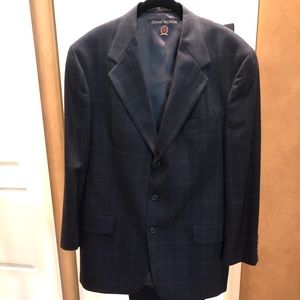 Wool Suit - deep Navy windowpanes pattern.